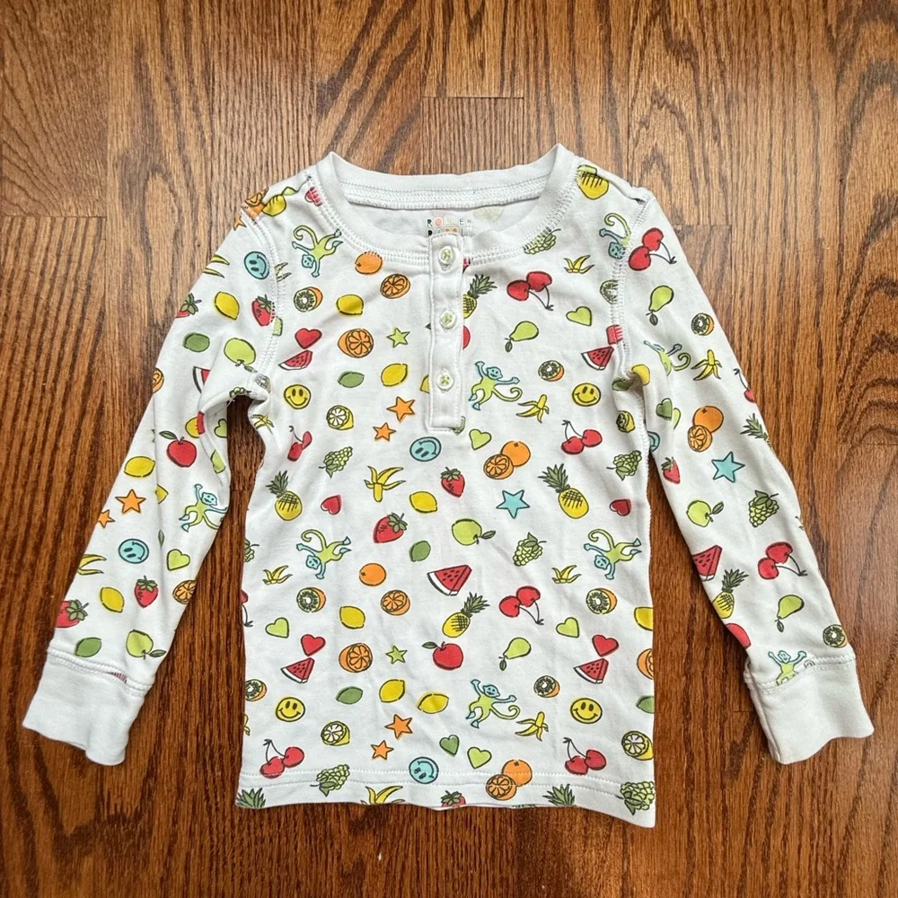 Roller Rabbit White Kids Pajama Set with Colorful Fruit & Stars Print